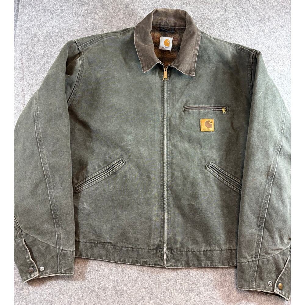 VTG 90s Carhartt Detroit Jacket Mens XL Green Blanket Lined Work Outdoor Canvas